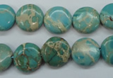 CAT84 15.5 inches 14mm flat round dyed natural aqua terra jasper beads