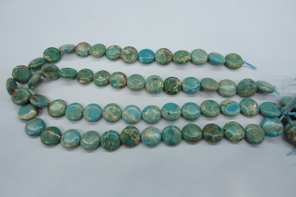 CAT84 15.5 inches 14mm flat round dyed natural aqua terra jasper beads