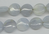 CBC33 15.5 inches 14mm flat round blue chalcedony beads wholesale