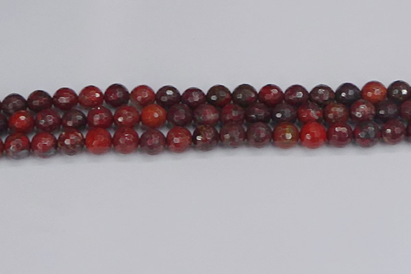 CBD378 15.5 inches 10mm faceted round poppy jasper beads