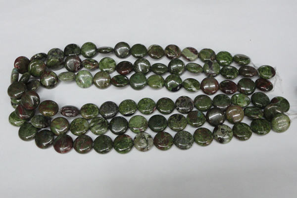 CBG36 15.5 inches 16mm flat round bronze green gemstone beads