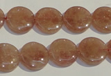 CBQ17 15.5 inches 14mm flat round strawberry quartz beads wholesale