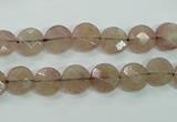 CBQ240 15.5 inches 8mm faceted coin strawberry quartz beads