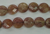 CBQ241 15.5 inches 10mm faceted coin strawberry quartz beads