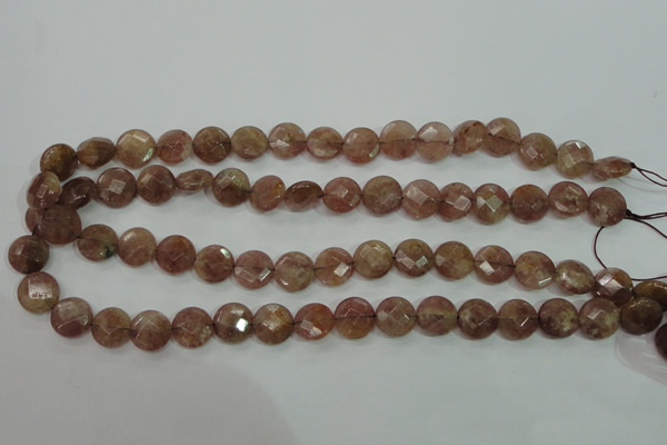 CBQ241 15.5 inches 10mm faceted coin strawberry quartz beads