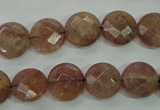 CBQ242 15.5 inches 12mm faceted coin strawberry quartz beads