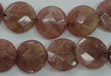 CBQ244 15.5 inches 16mm faceted coin strawberry quartz beads