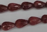 CBQ268 15.5 inches 10*15mm faceted teardrop strawberry quartz beads