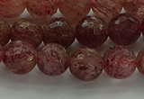 CBQ332 15.5 inches 8mm faceted round strawberry quartz beads