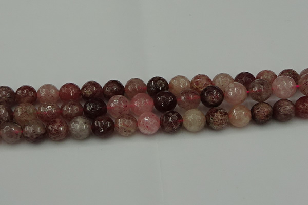 CBQ414 15.5 inches 12mm faceted round strawberry quartz beads