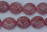 CBQ459 15.5 inches 10mm faceted coin strawberry quartz beads