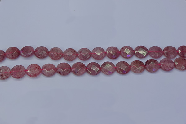 CBQ459 15.5 inches 10mm faceted coin strawberry quartz beads