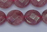 CBQ461 15.5 inches 14mm faceted coin strawberry quartz beads