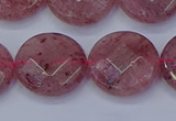 CBQ462 15.5 inches 16mm faceted coin strawberry quartz beads