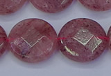 CBQ463 15.5 inches 18mm faceted coin strawberry quartz beads