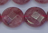 CBQ464 15.5 inches 20mm faceted coin strawberry quartz beads