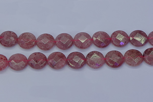 CBQ464 15.5 inches 20mm faceted coin strawberry quartz beads