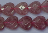 CBQ468 15.5 inches 10mm faceted heart strawberry quartz beads