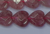 CBQ469 15.5 inches 12mm faceted heart strawberry quartz beads