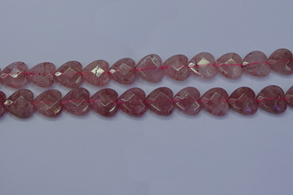 CBQ470 15.5 inches 14mm faceted heart strawberry quartz beads