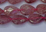 CBQ476 15.5 inches 10*14mm faceted flat teardrop strawberry quartz beads