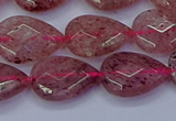 CBQ477 15.5 inches 12*16mm faceted flat teardrop strawberry quartz beads