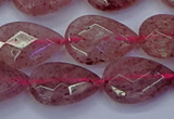 CBQ478 15.5 inches 13*18mm faceted flat teardrop strawberry quartz beads