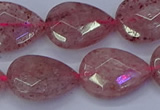 CBQ479 15.5 inches 15*20mm faceted flat teardrop strawberry quartz beads