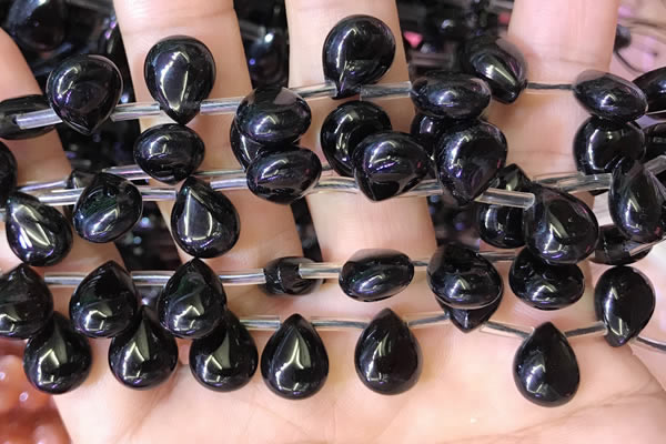 CBQ510 Top drilled 9*12mm flat teardrop natural black quartz beads