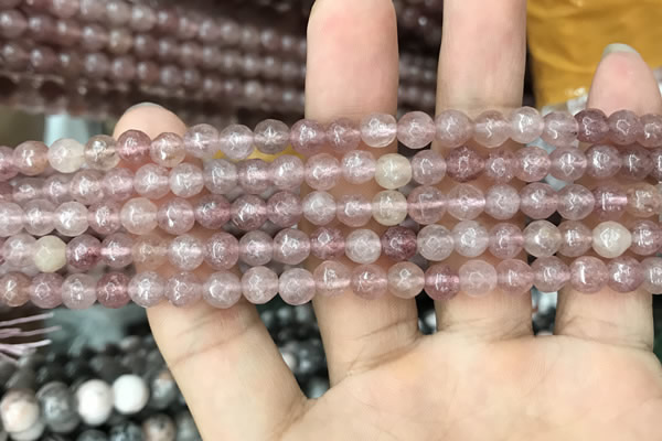 CBQ571 15.5 inches 6mm faceted round strawberry quartz beads