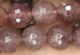 CBQ573 15.5 inches 10mm faceted round strawberry quartz beads