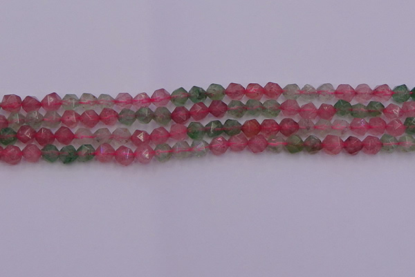 CBQ681 15.5 inches 6mm faceted nuggets mixed strawberry quartz beads