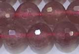 CBQ703 15.5 inches 10mmm faceted round strawberry quartz beads