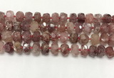 CBQ711 15.5 inches 6*10mm - 8*11mm faceted tyre strawberry quartz beads