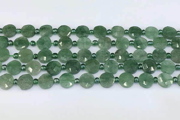 CBQ754 15.5 inches 10mm faceted coin green strawberry quartz beads