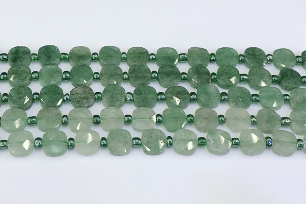 CBQ755 15.5 inches 10*10mm faceted square green strawberry quartz beads