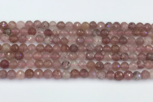 CBQ761 15 inches 6mm faceted round strawberry quartz beads