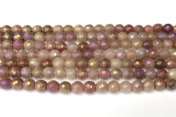 CBQ775 15 inches 6mm faceted round AB-color strawberry quartz beads