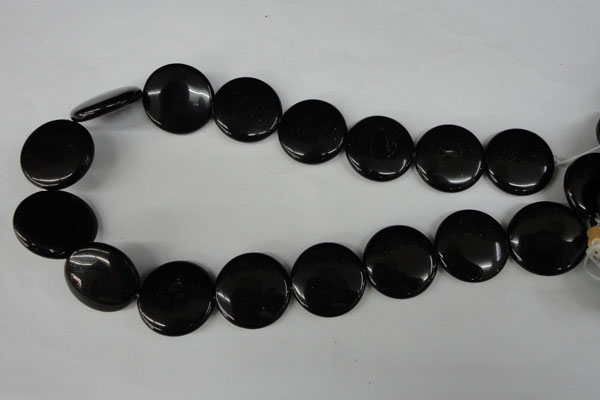 CBS245 15.5 inches 25mm flat round blackstone beads wholesale