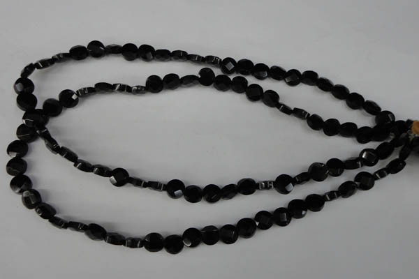 CBS291 15.5 inches 8mm faceted coin blackstone beads wholesale