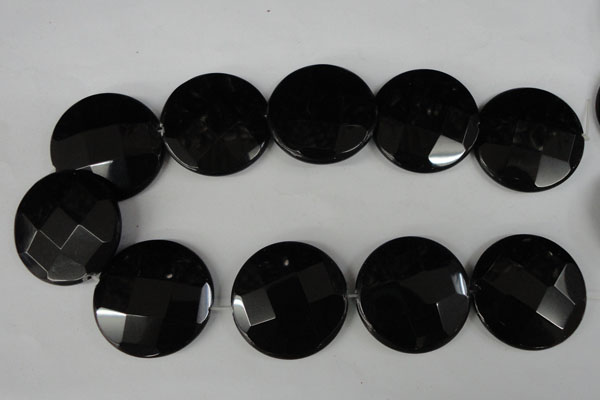 CBS300 15.5 inches 35mm faceted coin blackstone beads wholesale