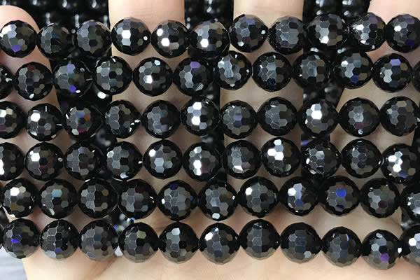 CBS545 15.5 inches 8mm faceted round black spinel gemstone beads