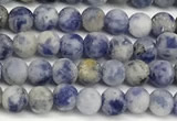 CBS616 15 inches 4mm round matte blue spot stone beads