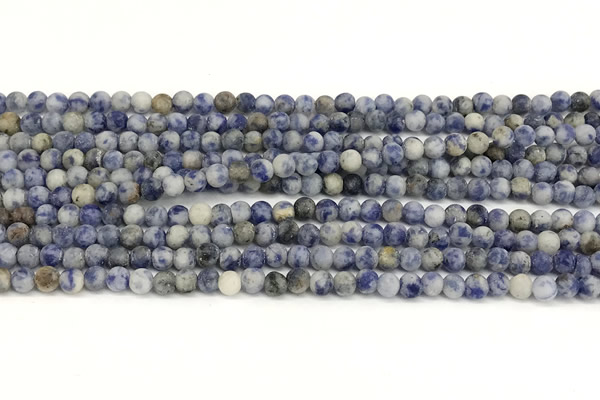 CBS616 15 inches 4mm round matte blue spot stone beads