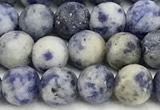 CBS617 15 inches 6mm round matte blue spot stone beads