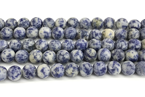 CBS619 15 inches 10mm round matte blue spot stone beads