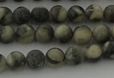 CBW161 15.5 inches 6mm round matte black fossil jasper beads