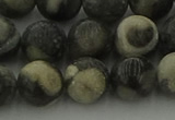 CBW164 15.5 inches 12mm round matte black fossil jasper beads