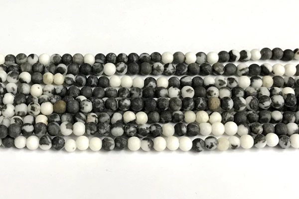 CBW190 15 inches 4mm round matte black & white jasper beads