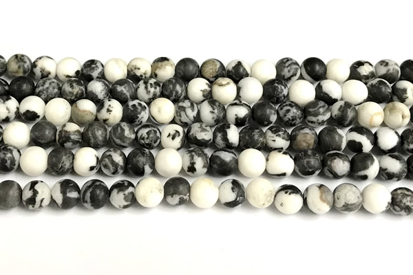 CBW191 15 inches 6mm round matte black & white jasper beads